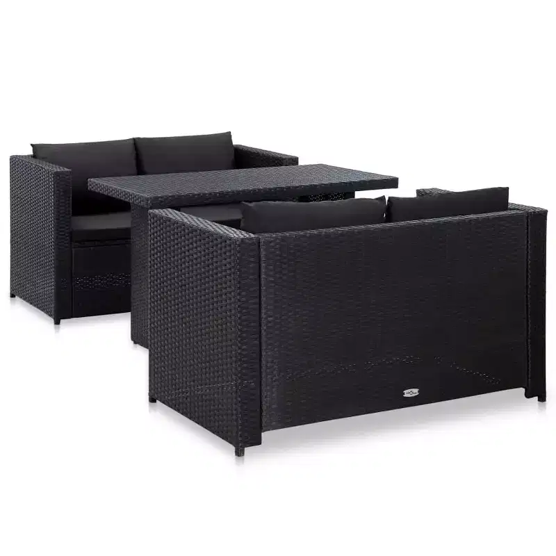 vidaXL Patio Sofa Set Set of 3 Black PE Rattan 3-Piece Set