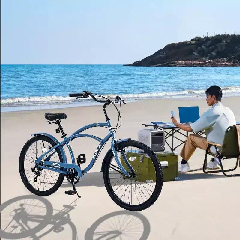 NAYSAYE 7 Speed Beach Cruiser Bike for Women 26 Inch Steel Frame for Comfortable City Rides, Blue, 69.96*28.32*43.2