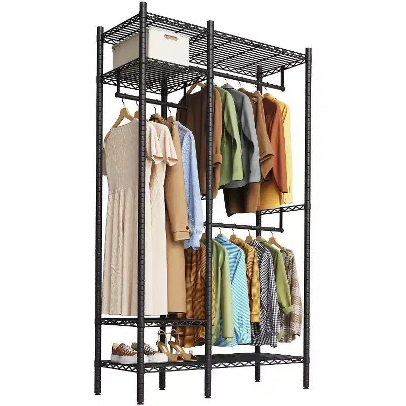 Heavy Duty Steel Clothing Rack with Shelves, Adjustable Freestanding Wardrobe System, 850lb Capacity, 45 or 73 Wide, Black