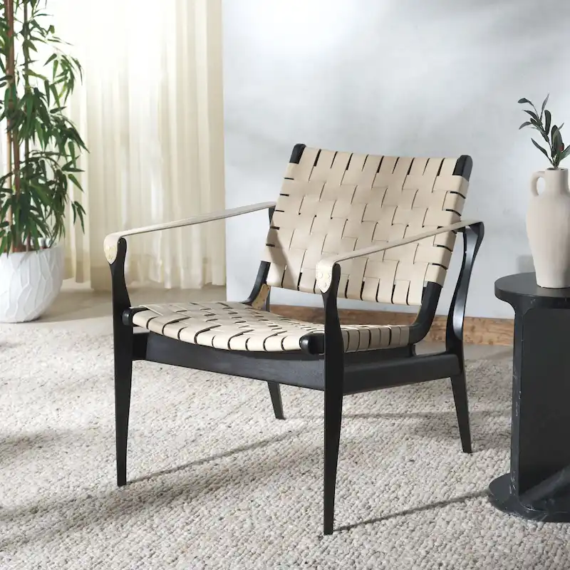 SAFAVIEH Couture Zenica Leather Safari Chair - 24.5 W x 30 L x 30 H - 25W x 30D x 30H