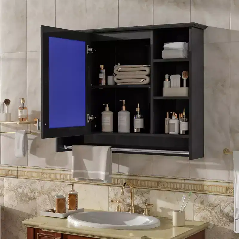 36 Bathroom Wall Mounted Medicine Cabinet with Mirrored Door and Towel Bar