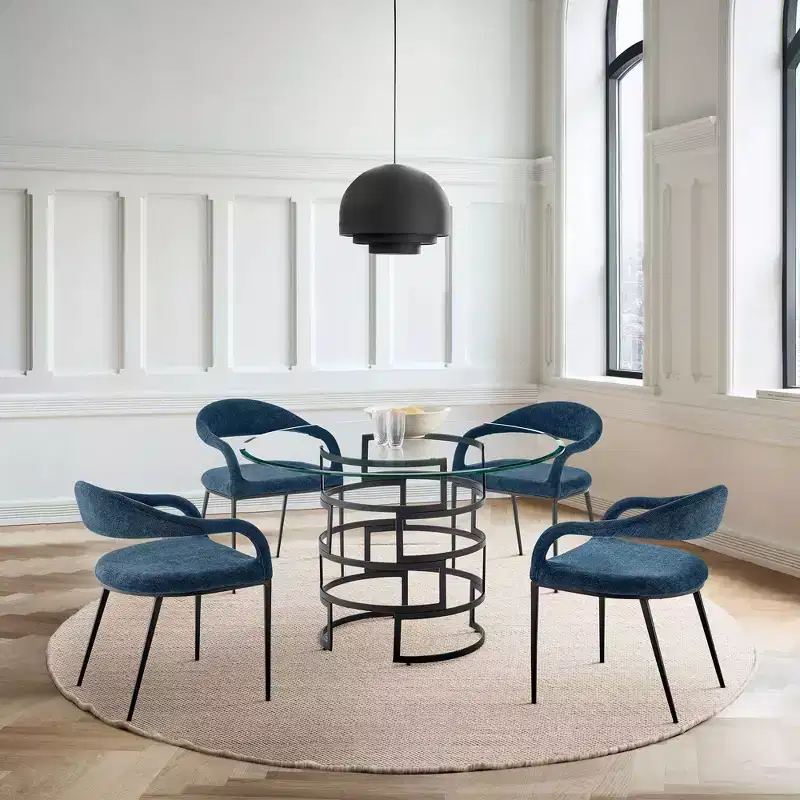 Set of 2 Upholstered Iron & Fabric Dining Chairs with Arms, 250LBS, Low Back