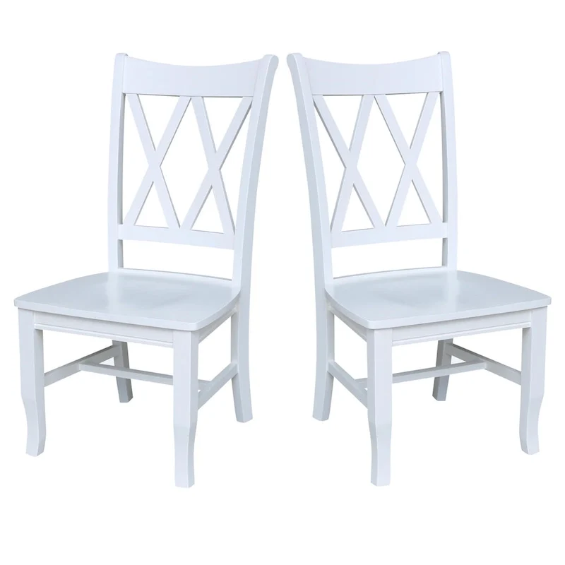 Antiqued Chalk / White / Black Double X-Back Solid Wood Dining Chairs – Set of 2