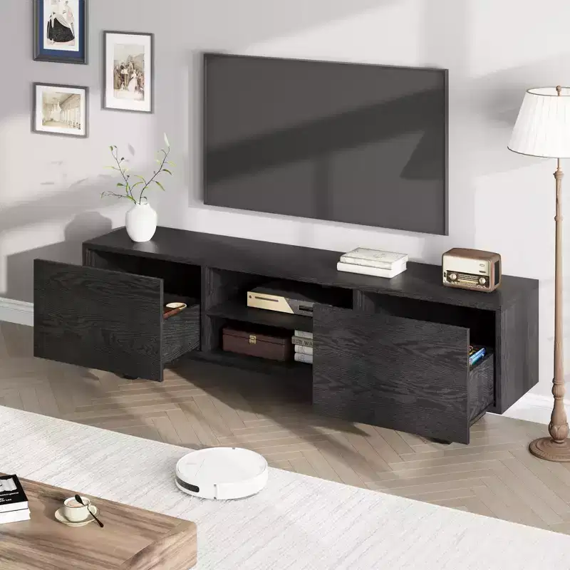 Garvee Industrial TV Stand for 80 in, Modern Entertainment Center with 2 Drawers, Wooden Media Cabinet with Heavy Duty Leg and Open Storage