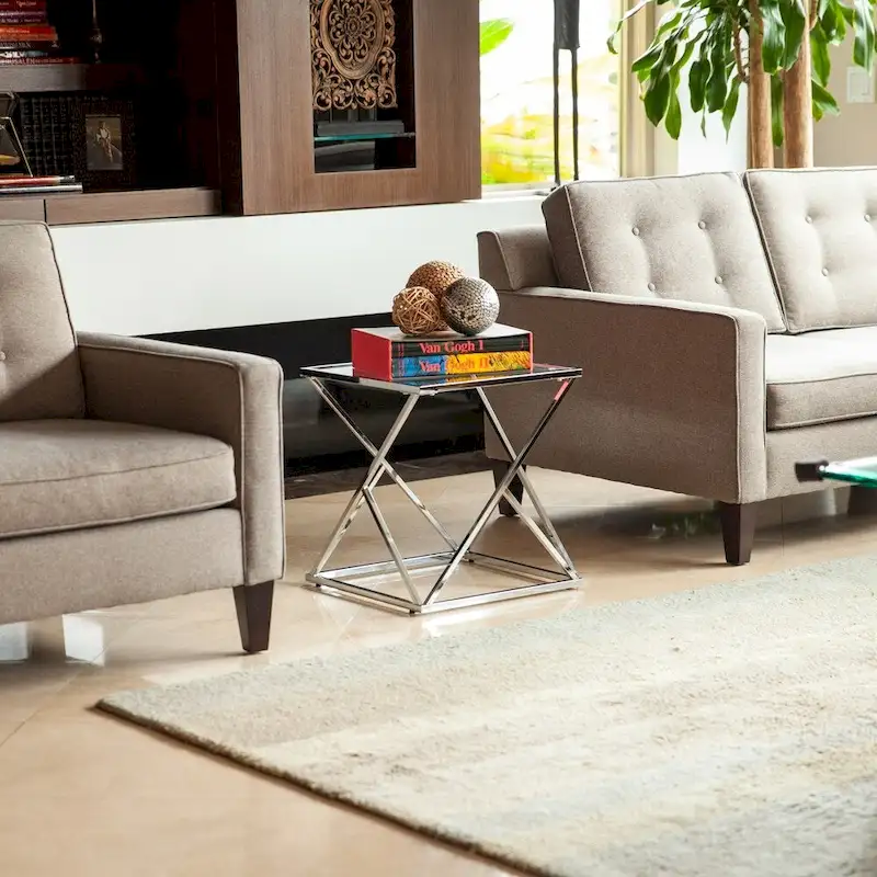 Danya B. Polished Chrome Base Square End Table with Clear Glass Top