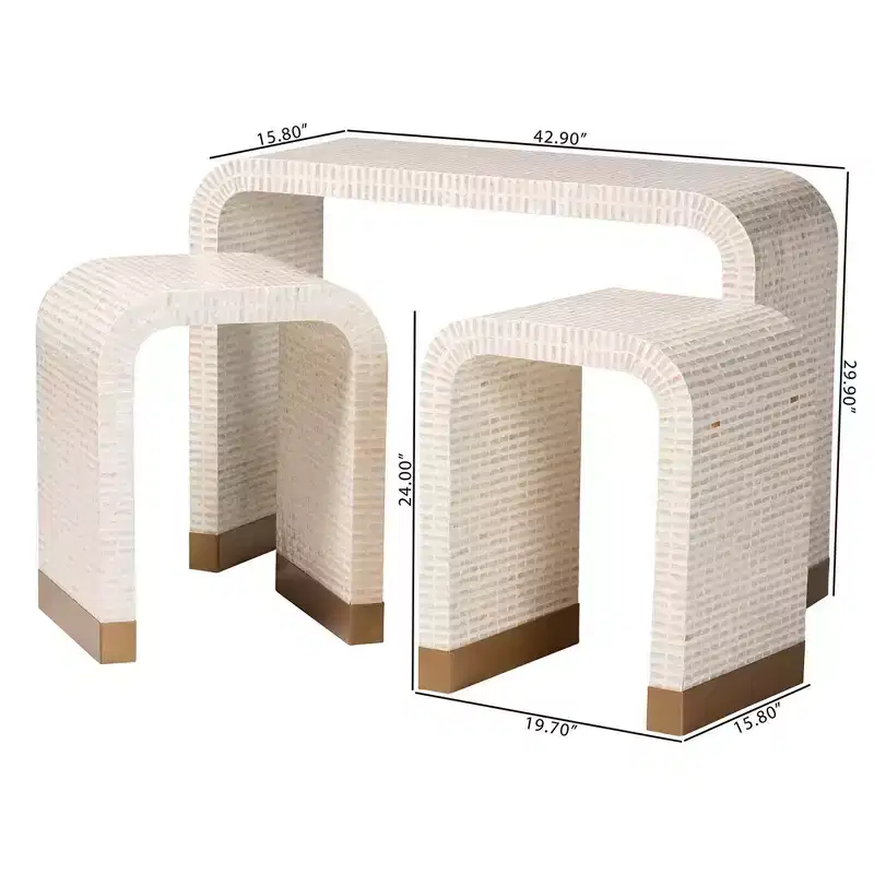 bali & pari 3pc Carlyn Mother of Pearl Capiz Shell Accent Table Set Beige/White/Gold