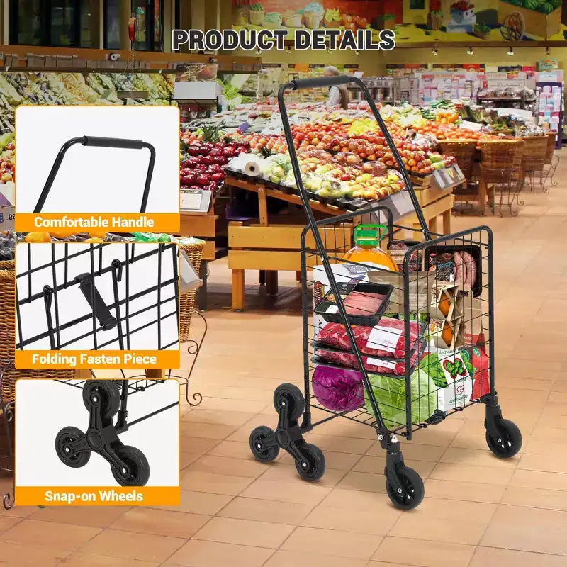 Folding Grocery Cart with 22-Gallon Basket, 110 lb Capacity Lightweight Portable Shopping Cart on Wheels for Market, Groceries & Laundry