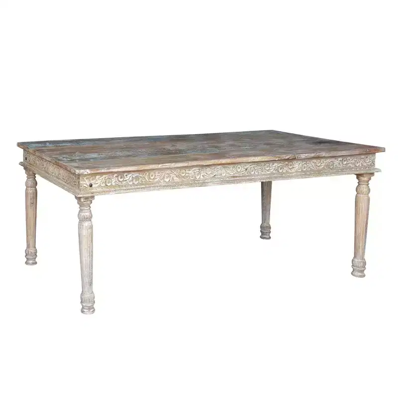 83 Driftwood Recycled Carved Dining Table Brown - Timbergirl