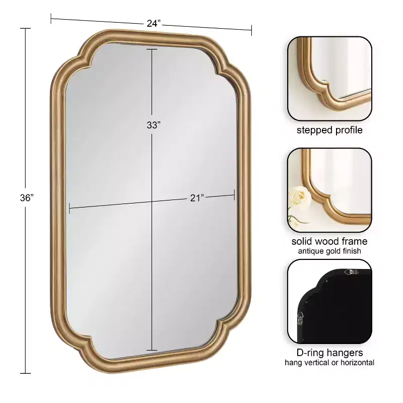 Kate & Laurel All Things Decor 24"X36" Glenby Scallop Wall Mirror Gold