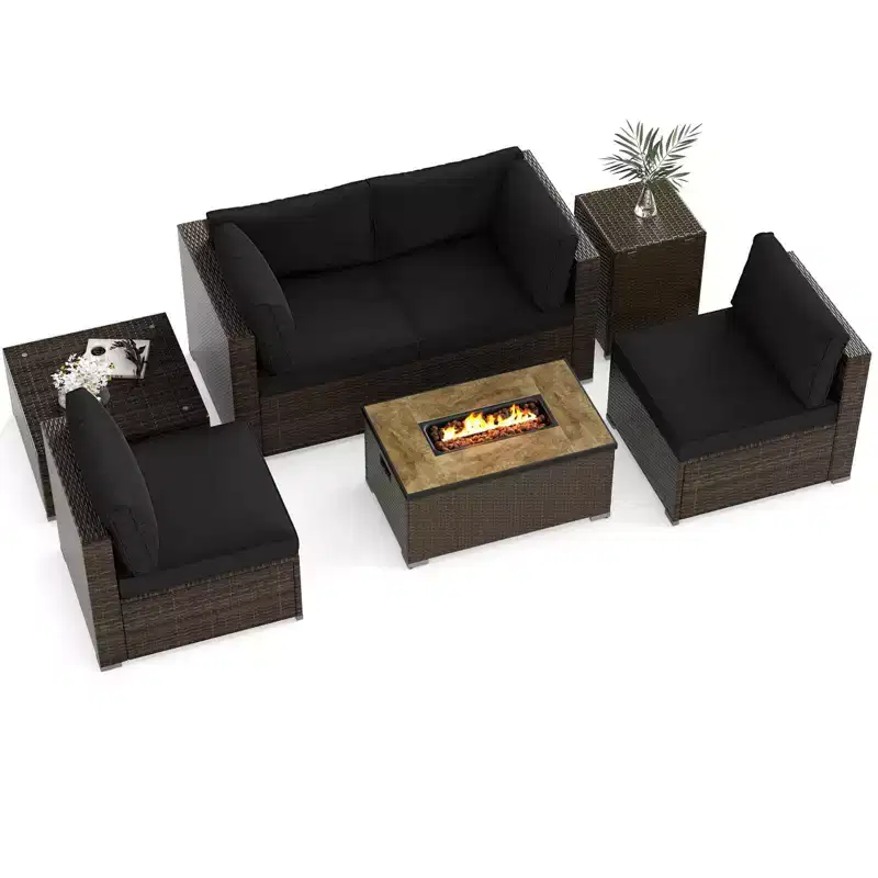 Costway 7 Pieces Outdoor Furniture Set with 32 Fire Pit Table and Propane Tank Cover Black/Navy/Red/White/Turquoise
