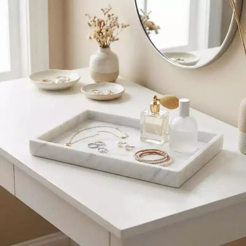 Natural Marble Jewelry Tray Organizer, Genuine Stone, Vanity Bathroom Decor, Gift