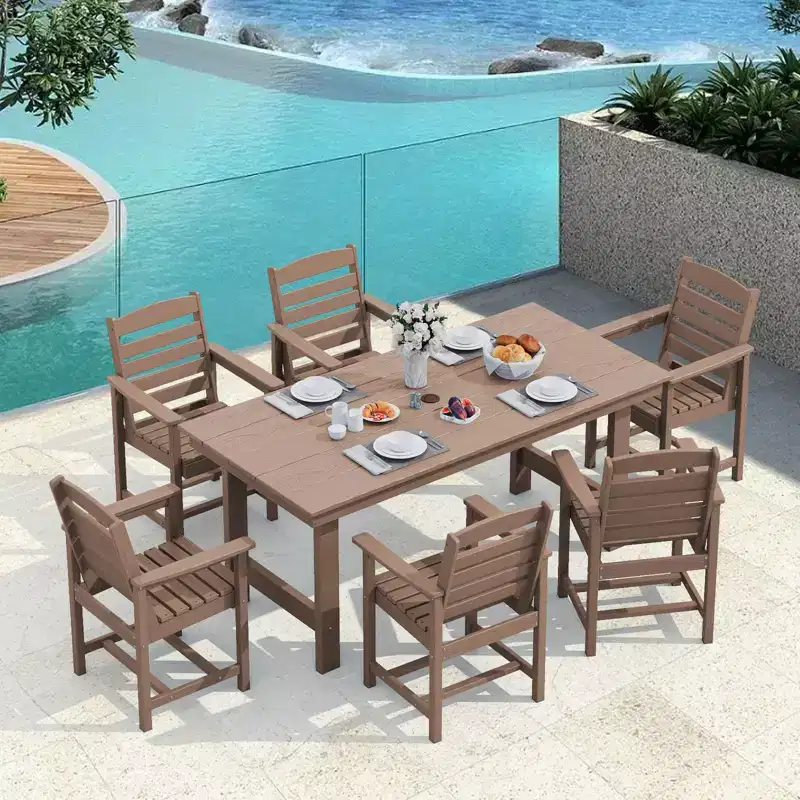 Hyleory 7pc Outdoor Dining Set, 66.9'' Rectangular Table w/Umbrella Hole and 6 Chairs