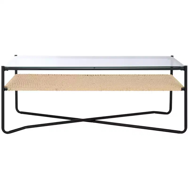 1 Shelf Round Coffee Table, Natural/Black
