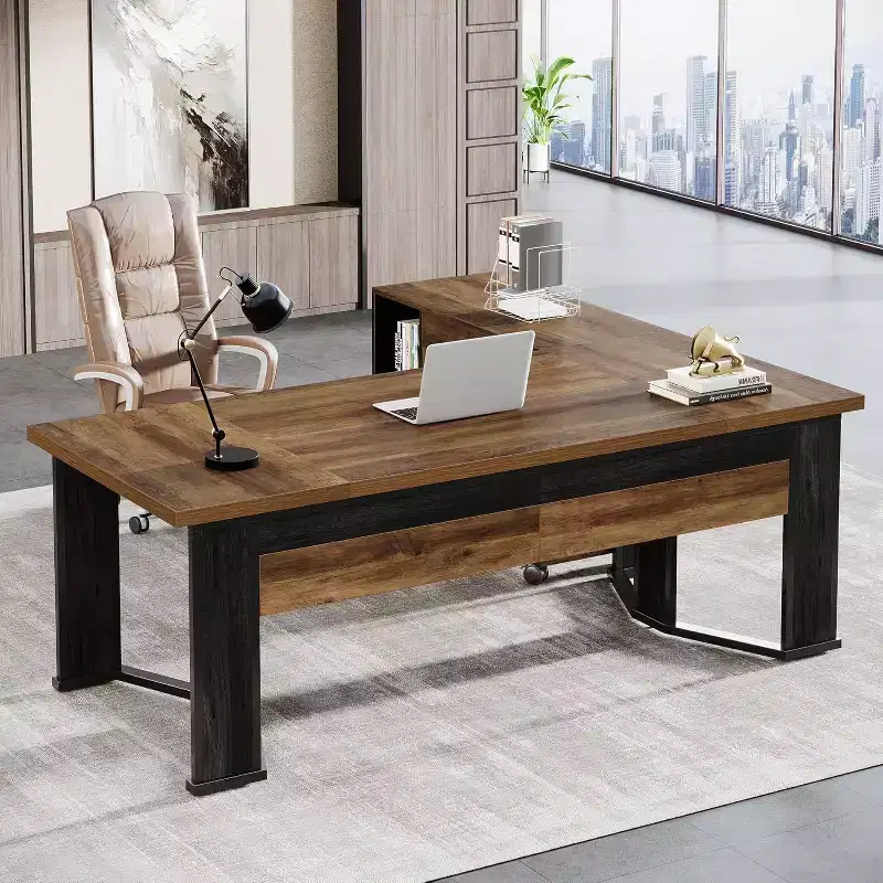 Lantine 70.86 Executive Desk with Mobile File Cabinet, Large L Shaped Computer Desk, Business Furniture Workstation for Home Office