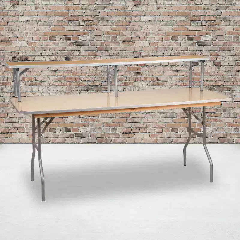 Emma and Oliver 72 x 12 x 12 Birchwood Bar Top Riser with Silver Legs