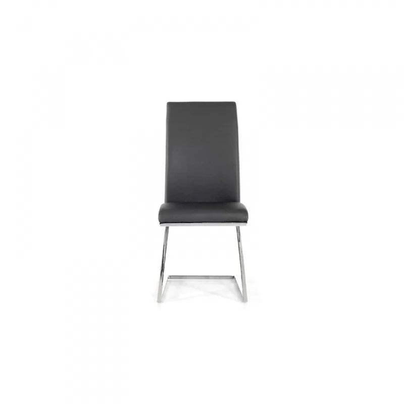 Set of Two Gray And Silver Upholstered Faux Leather Dining Side Chairs
