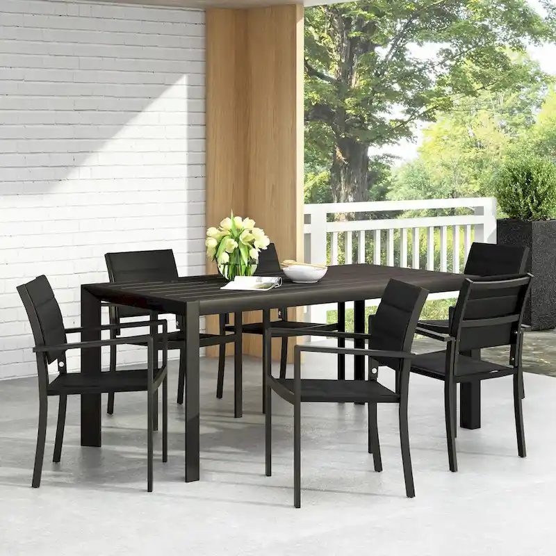 Templin Outdoor Mesh and Aluminum 7 Piece Dining Set by Christopher Knight Home