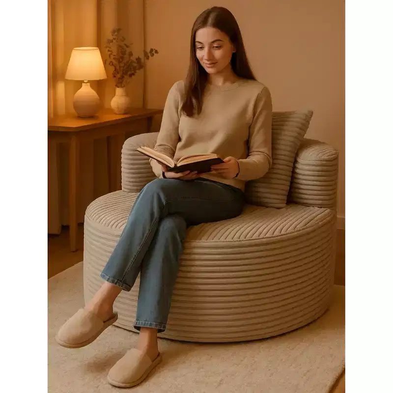 Corduroy Lounge Sofa, Ribbed Polyester Upholstery, High-Density Cushion, No Assembly Required, Smoke Gray – 44.9