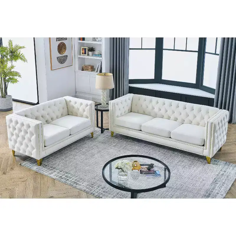 Elegant Living Spaces 3-Seater and 2-Seater Velvet Upholstered Sofa Set Combination