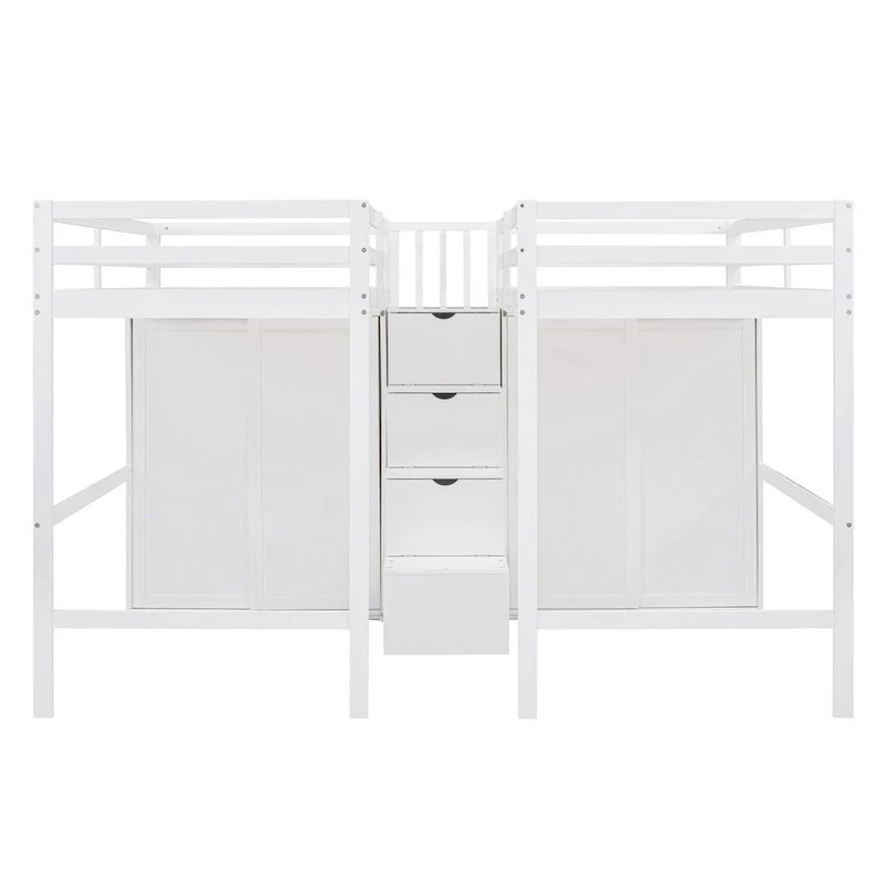 Double Twin Loft Beds with Wardrobes and Staircase