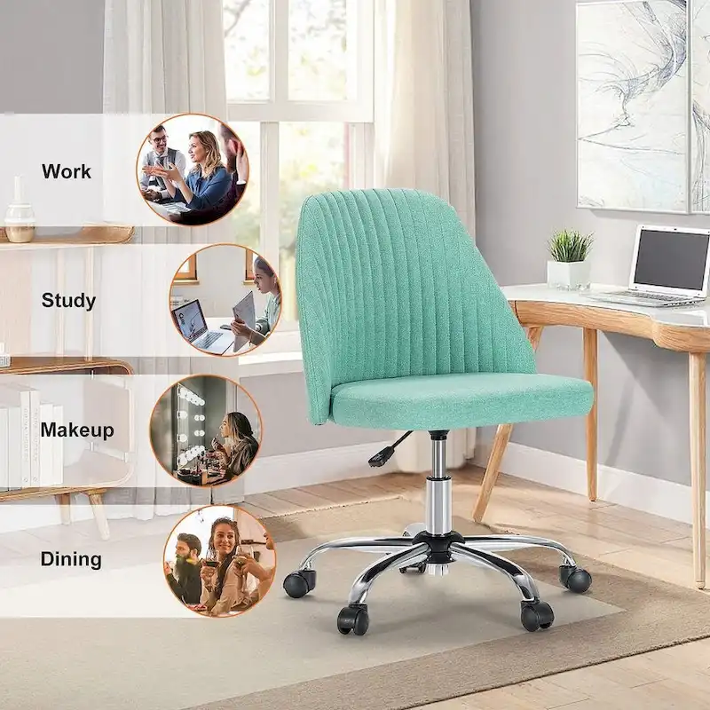 Office Chair with Wheels, Adjustable Height Fabric Upholstered Computer Desk Chair Swivel