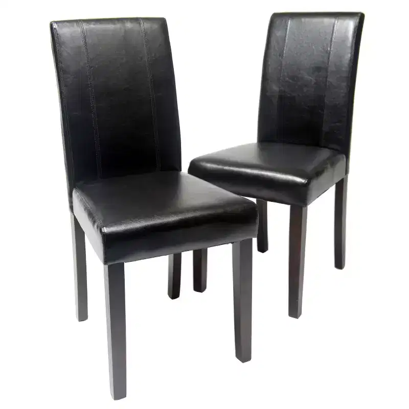 Okak Urban Style Dining Chairs Parson Chairs Set of 2, Faux Leather Upholstery with UV-Resistant, Solid Wood Espresso Legs & Slim Back