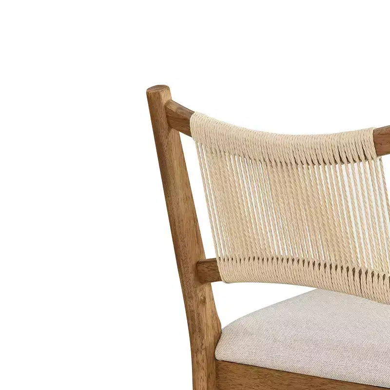 Set of 2 Modern Rubberwood Upholstered Counter Stools with Woven Rope Backrest, 300 lbs