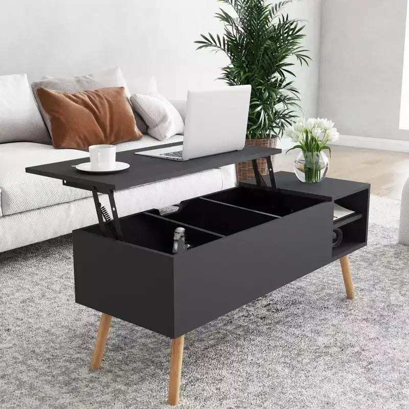 TROPOW Lift Top Coffee Table Center Table with Hidden Compartment Adjustable Storage Shelf Lift Tabletop Dining Table,black