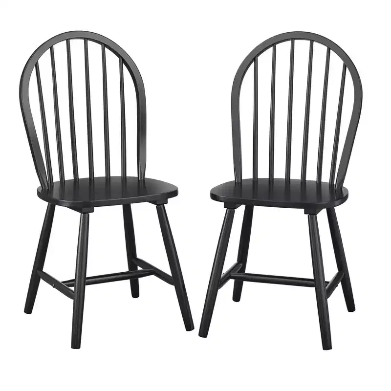 Buylateral Set of 2 Farmhouse Solid Wood Spindle Windsor Dining Chairs