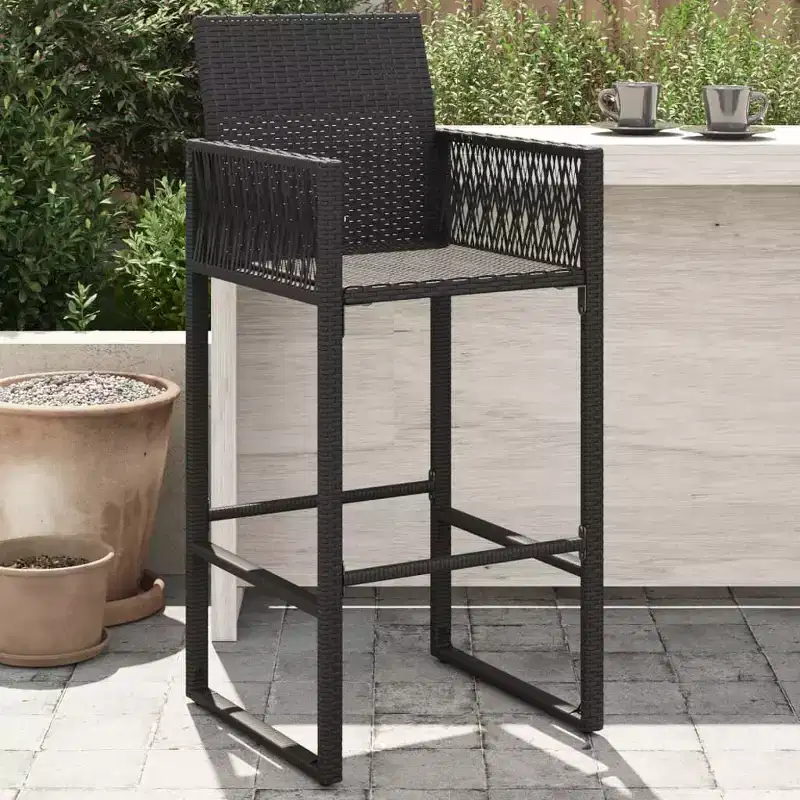 vidaXL Garden Bar Stool PE rattan, powder-coated steel, 100% polyester