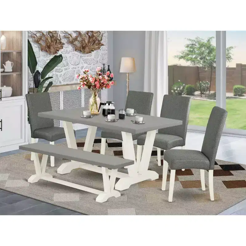 6-Piece Rectangle Natural Oak Finish Solid Wood Top Dining Table with 1-Bench, 4-Chairs with