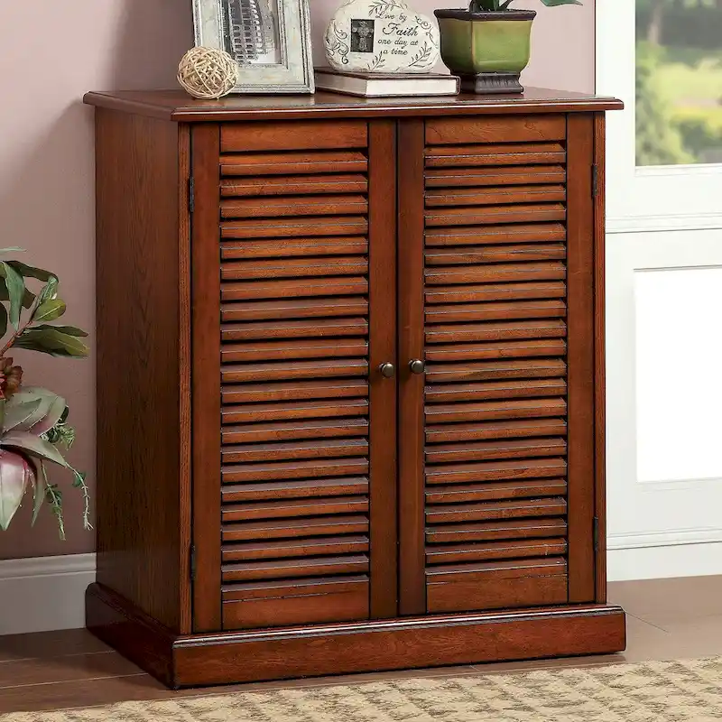 30 Modern Transitional Design 1pc Shoe Cabinet Oak Finish Adjustable Shelves - N/A