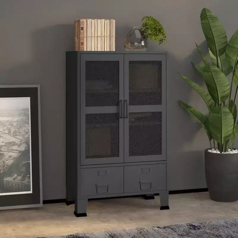 Industrial Metal Storage Cabinet with Mesh Doors & 2 Bottom Drawers