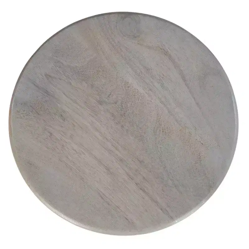 Royal Hampton 12 Inch Round Side End Table, Turned Pedestal Base, Beige Mango Wood in Natural Brown Finish