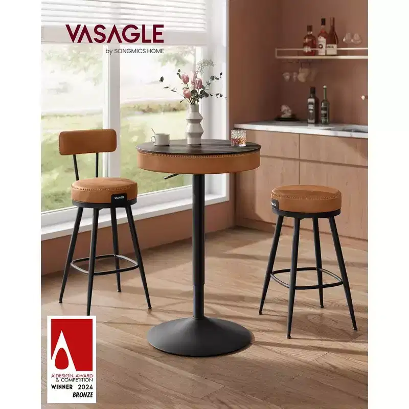 VASAGLE EKHO Collection - Height Adjustable Round Bar Table with Storage