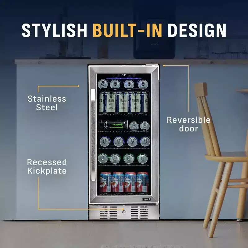 Newair 96-Can Built-In Stainless Steel Beverage Fridge - 15