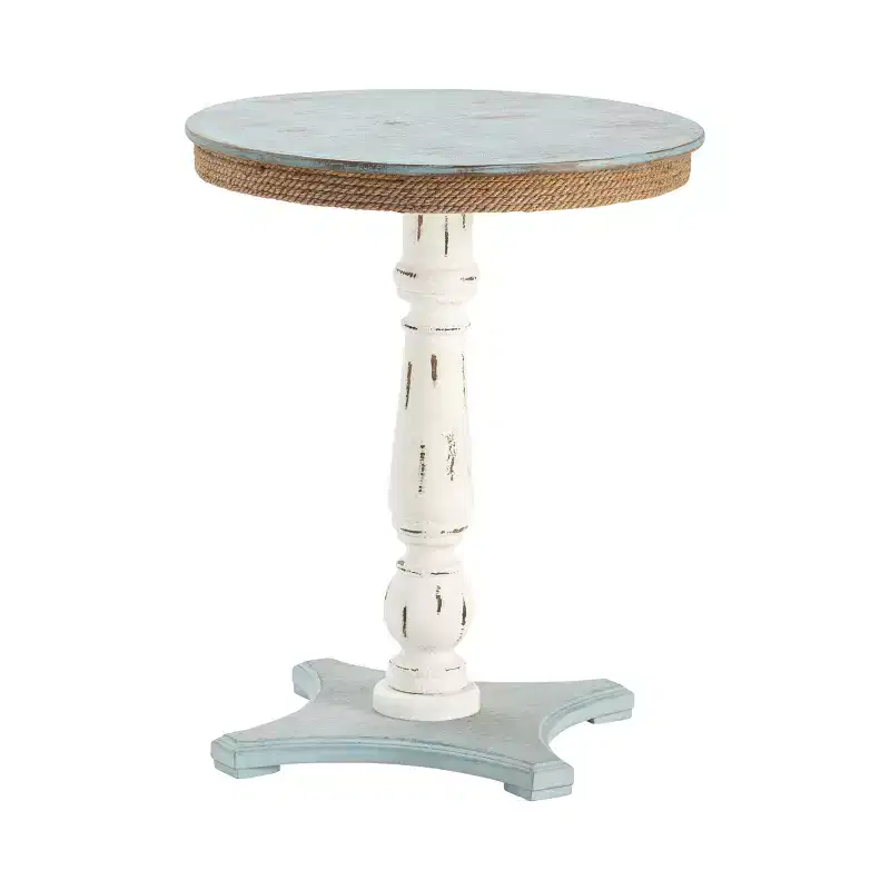 Round Blue Solid Wood Accent End Table