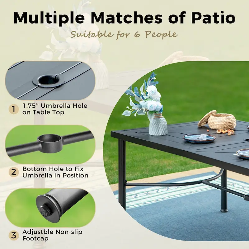 7-Piece Patio Dining Sets , 6 Textilene Fabirc Chairs and 1 Metal Table with 2.1 Umbrella Hole