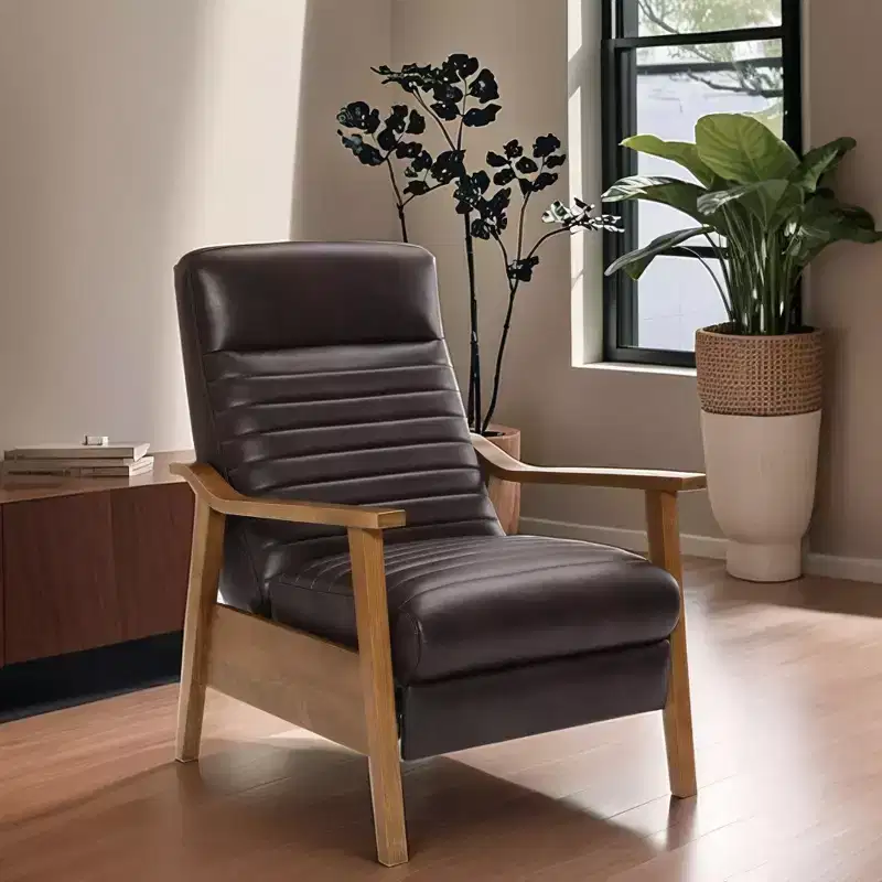 GDFStudio Leopold Modern 41.5 Wood and Faux Leather Upholstered Push Back Recliner