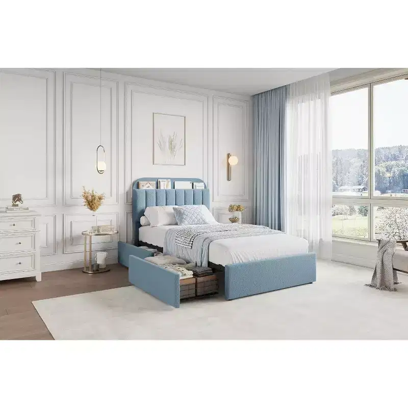 COZONY Twin/Twin XL Bed Frame with Storage Drawers