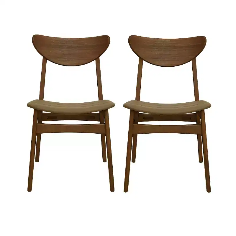 Christopher Knight Home Set of 2 Josie Mid-Century Modern Rubber Wood Faux Leather Dining Chairs Brown/Walnut