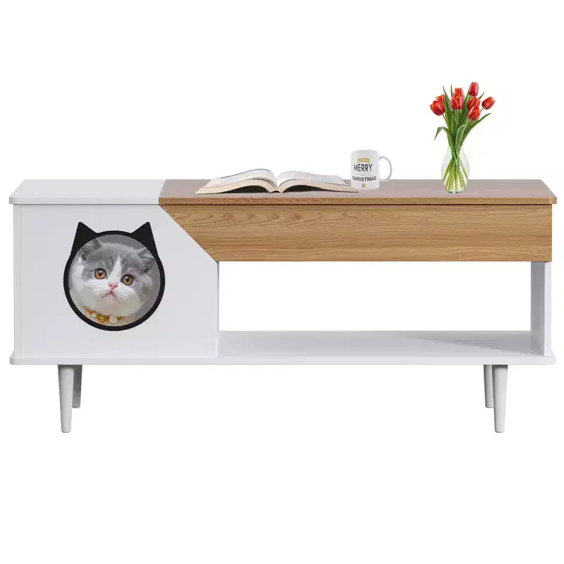 45'' Cat Coffee Table Hidden Litter Box Enclosure Furniture for Kitty Cats, Cat Furniture with Storage Drawer for Living Room