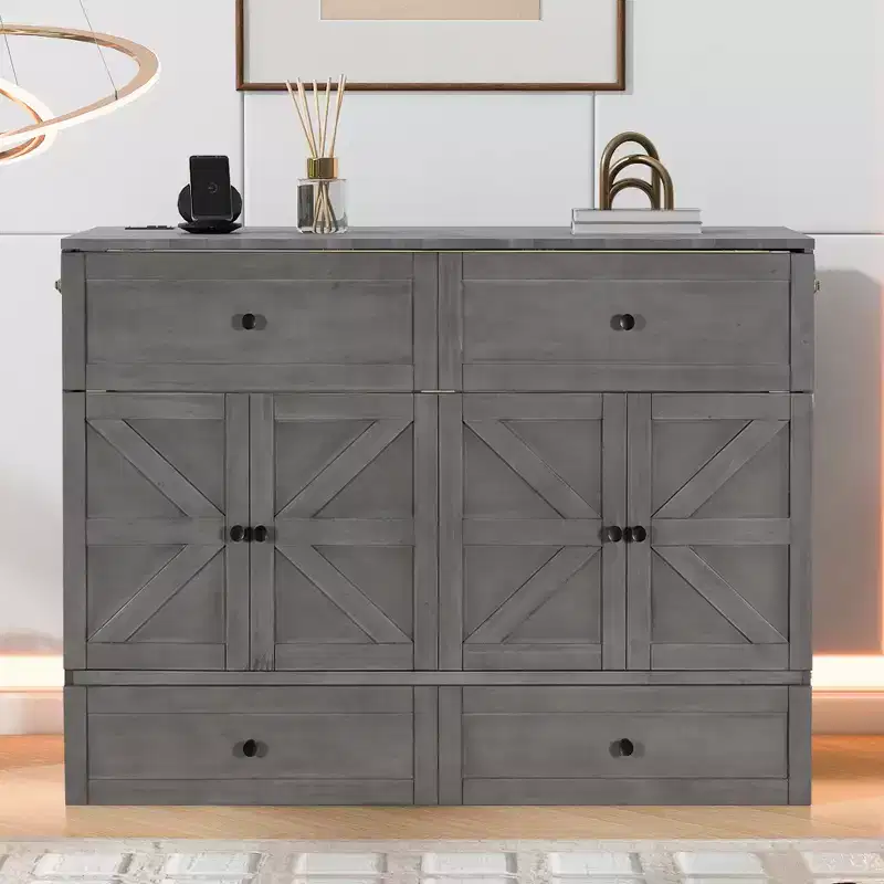 Full/Queen Size Murphy Bed with Large Drawers & USB Ports - ModernLuxe