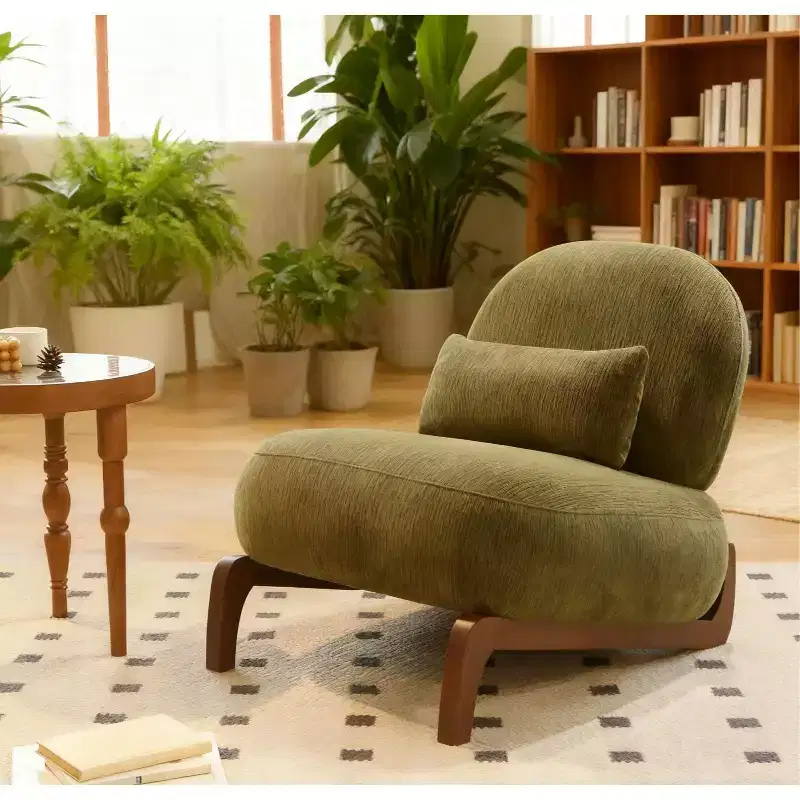 Velvet Armless Accent Chair with Soft Cushion and Solid Wood Legs