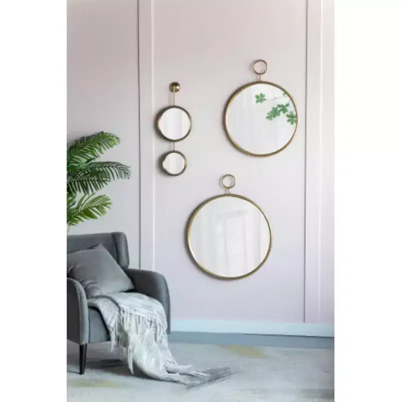 26 x 32 Circle Wall Mirror with Gold Metal Frame, Accent Mirror for Living Room, Entryway, Office