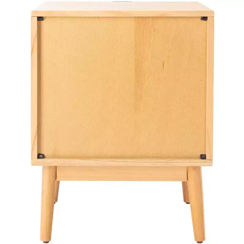 2-Drawer Rattan Nightstand with Splayed Legs, Mid-Century Coastal Bedroom Table