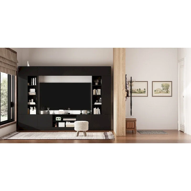 Versatile Wall Unit TV Stand LED Lighting - Accommodates TVs up to 75
