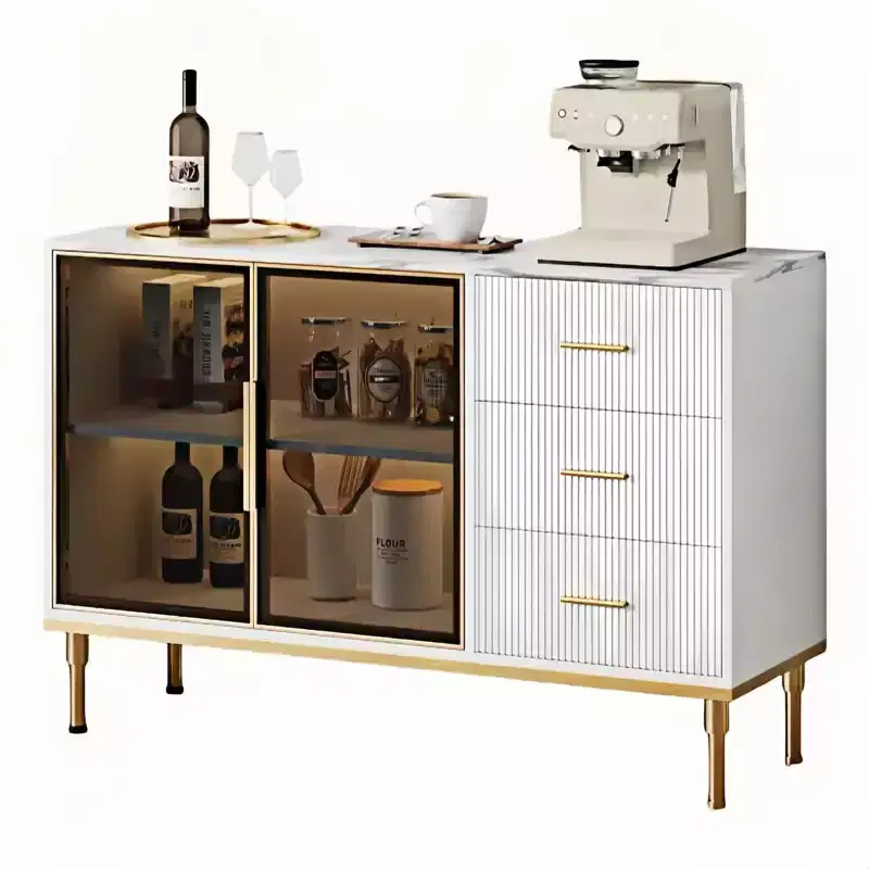 GustoWave Buffet Sideboard Cabinet with Storage, 46.4 Large Fluted Kitchen Sideboard Cabinet with 2 Glass Doors 3 Drawers and Shelves, Buffet Table