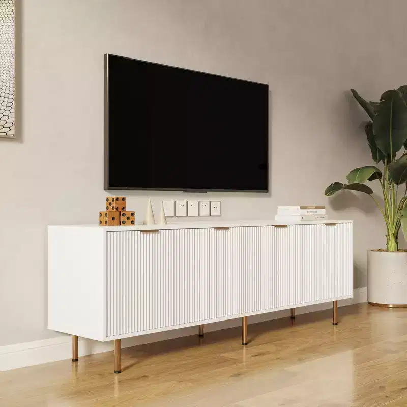 JVNOXK 70.86-inch Modern Warm White TV Stand, fits 80-inch TVs, four drawers for convenient storage, suitable for living rooms and bedrooms