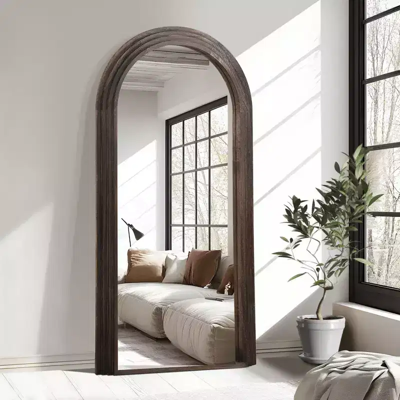 PexFix 35 in. W x 71 in. H Classic Arched Solid Wood Framed Mirror in Charcoal